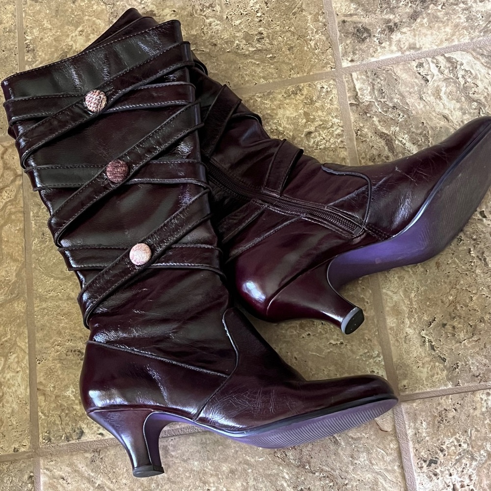 Burgundy Heeled Tall Boots